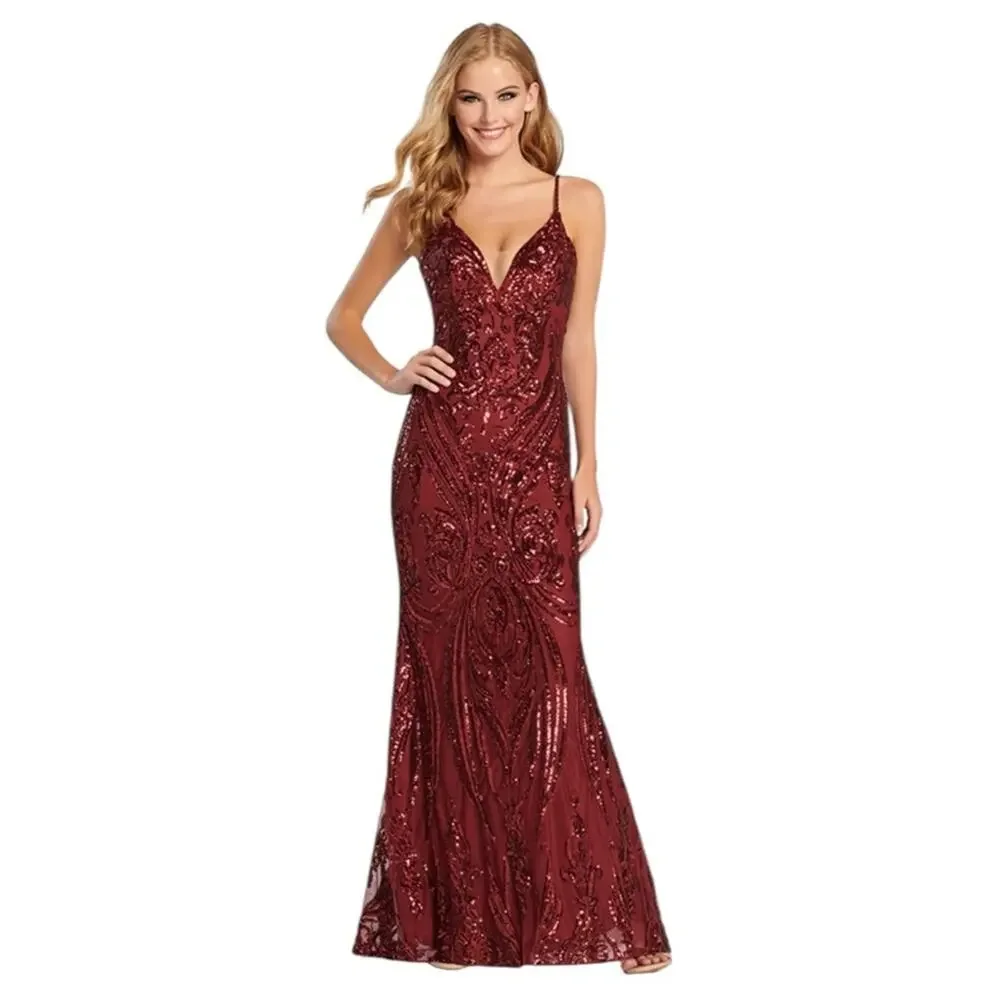 Colette Mon Cheri‎ Mermaid Sequin Gown Size 10 Sexy Prom Pageant Jessica Rabbit